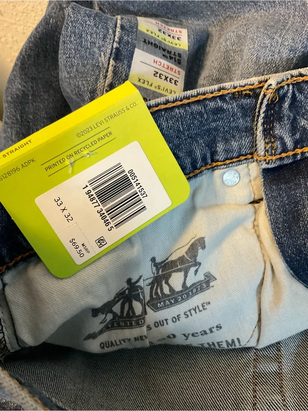 Levis 514 Straight Fit Denim‎ Jeans Mens W33 L32 Stretch Blue